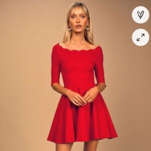 Lulu’s Tip The Scallops Red Scalloped Skater Dress, size medium. NWT.